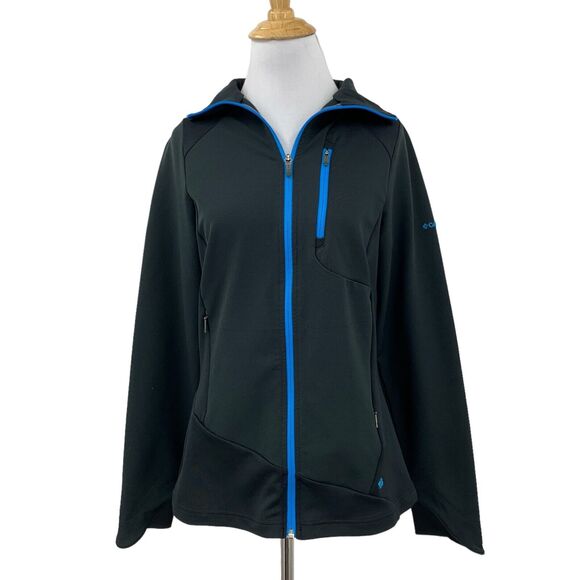 Columbia Jacket Women Small Black Blue Trim Trail Twist II Full Zip Stand Collar - Picture 1 of 15